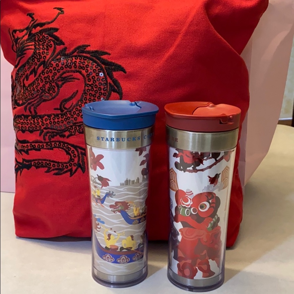 RARE Authentic Starbucks ZhuJiang Dragon Boat & Lion Dance Tumblers